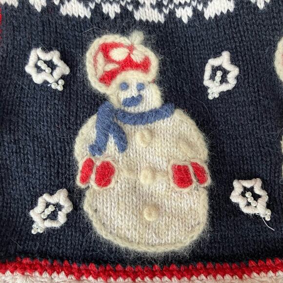 Christopher & Banks Hand Knitted Snowman Cardigan Sweater Size Small - Picture 4 of 4
